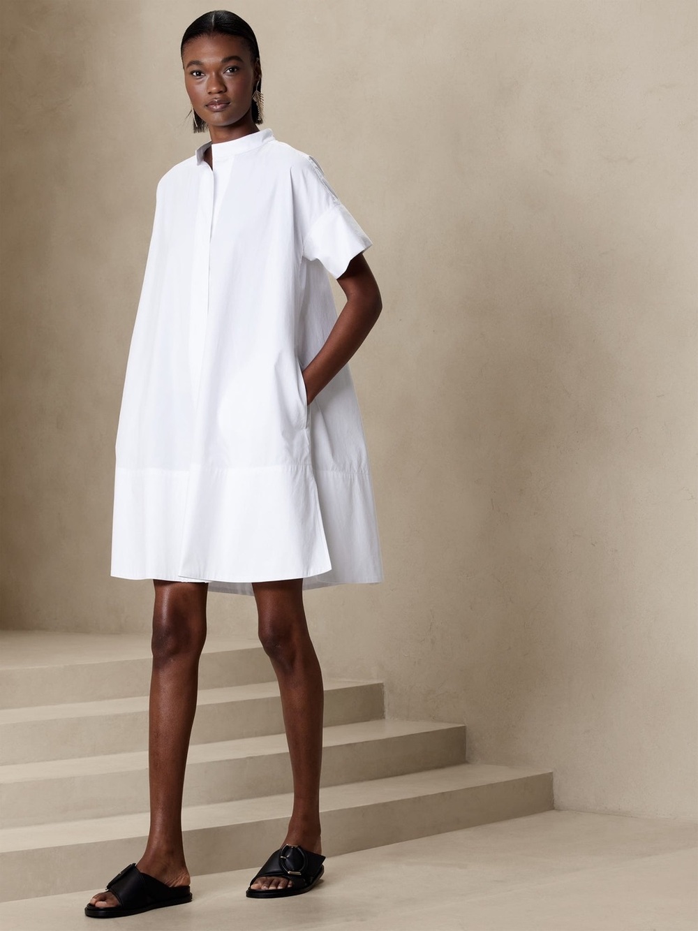 Banana Republic Rhyah Cotton Poplin Mini Dress White Tent Babydoll XS/S